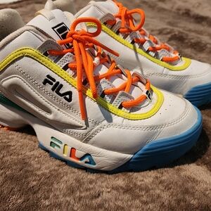 Fila Women White, Orange, Blue And Yellow Sneakers